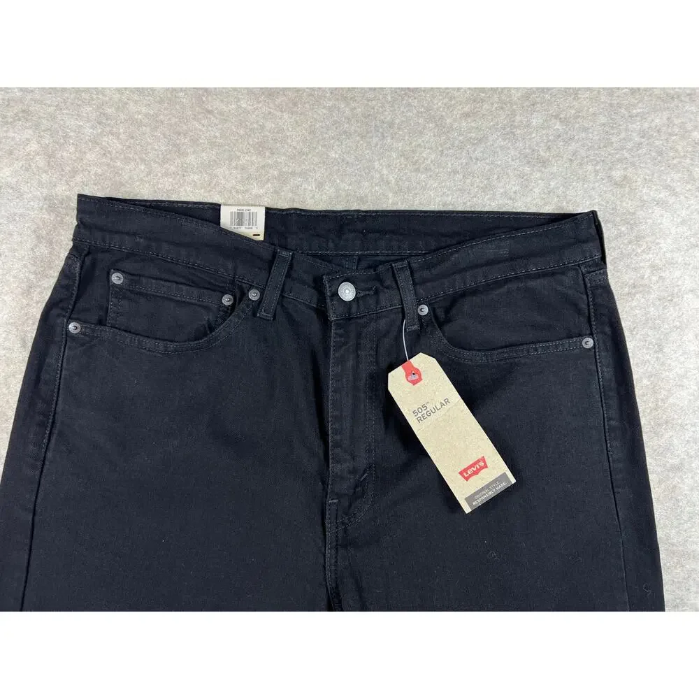 Levi's Men's 505 Regular Stretch Straight Leg Black Jeans Size 36x32 NEW